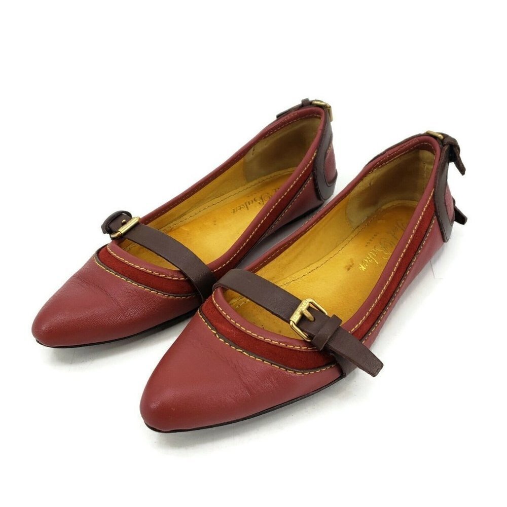 Ted Baker Ballet Leather Flats Womens 6 Buckles Maroon Brown